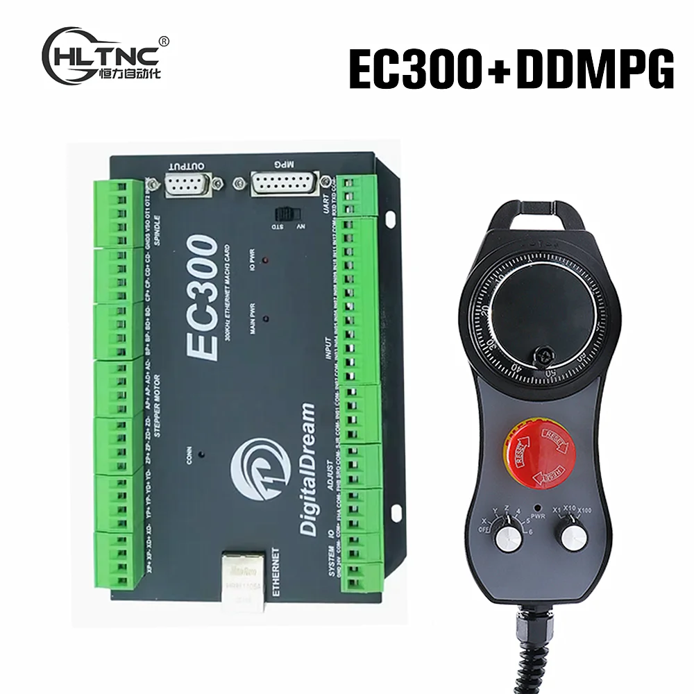 EC300 Mach3 Ethernet CNC Motion Controller Interface Board 300Khz With Digital Dream MPG Handwheel For Milling Machine Router