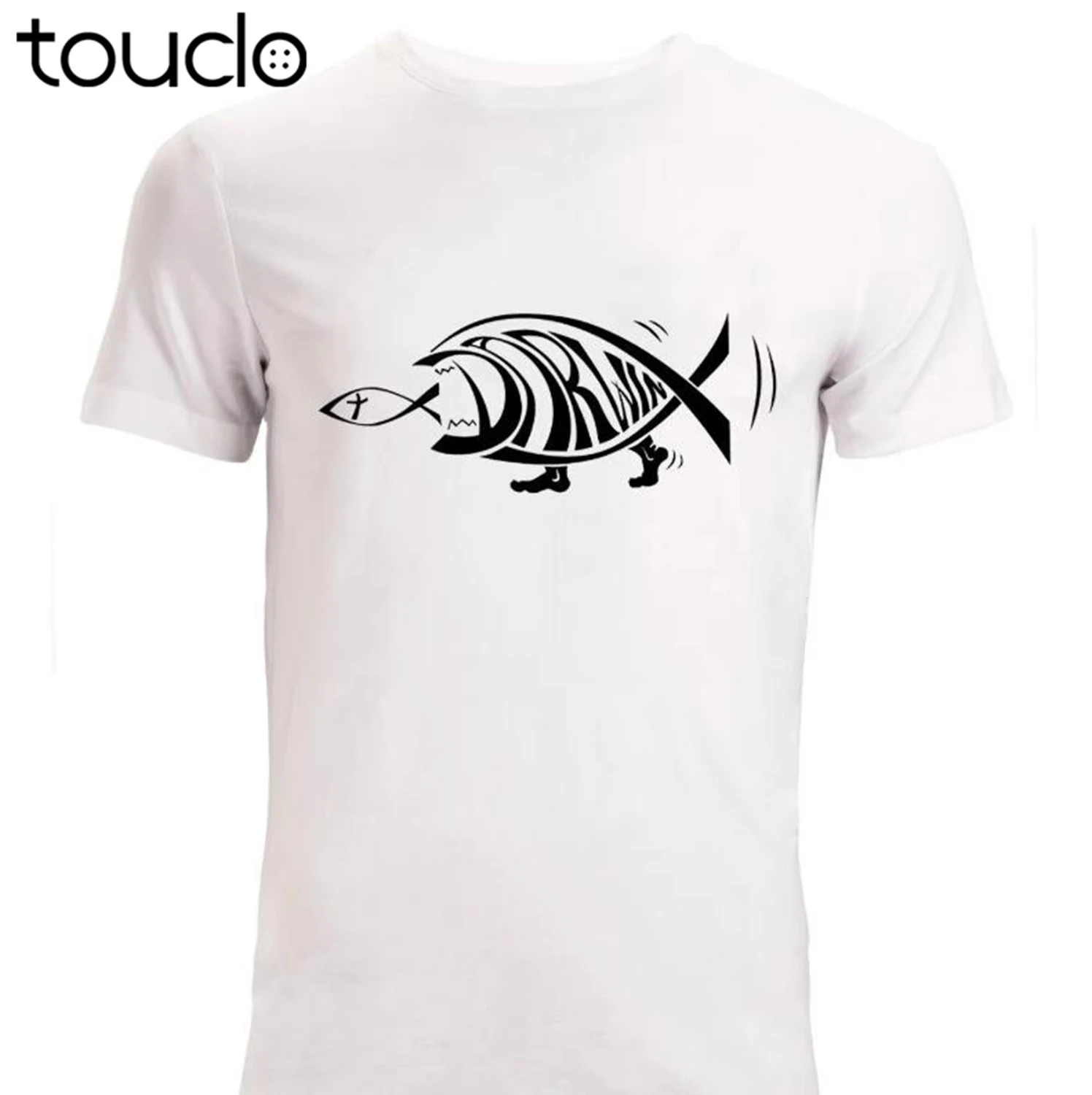 

Fashion T-Shirt Men Clothing Darwin Fish Eating Jesus Fish Funny Art Men's (woman's Available) T Shirt White Men Summer Style