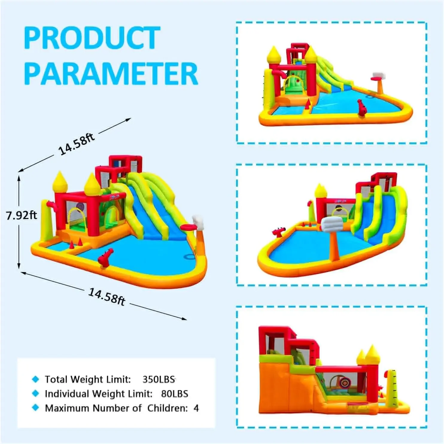 Bounce House ze zjeżdżalniami, nadmuchiwana zjeżdżalnia wodna dla dzieci na podwórku, Bounce Water Prak z dmuchawą powietrza, basen Splash, W