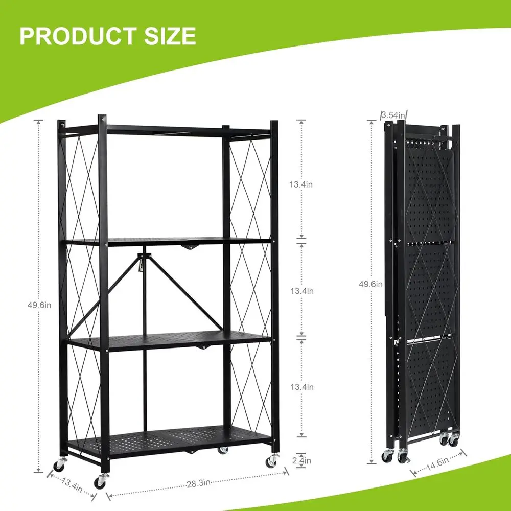 Rak Tanaman Logam Rak Tanaman Lipat Tanpa Perakitan Mudah Dipindahkan Rak Bunga 4 Tingkat dengan Roda untuk Ruang Tamu