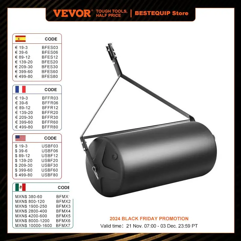 VEVOR Tow Behind Lawn Roller  Sand/Water Filled Yard Roller    LLDPE Drum and Steel Frame Sod Roller with Easy-turn Plug