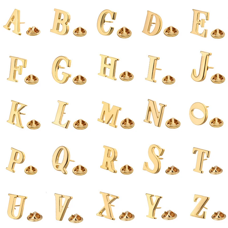 High Quality Classic Style Gold Letter A-Z Metal Brooch Women Men's Lapel Pin Women's Hat Scarf Backpack Badge Jewellery