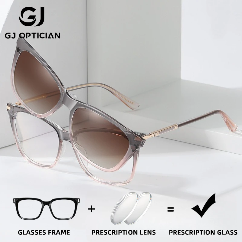 

GJ OPTICIAN Роскошные пластиковые титановые очки, поляризационные двухцветные солнцезащитные очки с зажимом, женские оптические очки с защитой от синего света