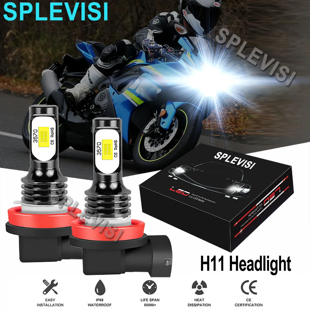 2X70W H9 Led Koplamp Lamp 6000K Zuiver Wit Voor Suzuki GSXR600 GSXR750 2008-2009 GSXR1000 2011 2012 2013 2014-2015