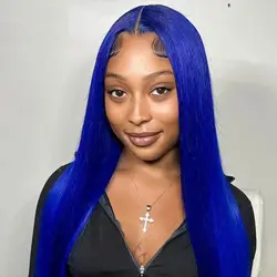 Glueless Blue Straight 13x4 HD parrucche frontali in pizzo pieno parrucca per capelli umani per le donne Sky Dark Blue 13x4 HD parrucche per capelli umani anteriori in pizzo