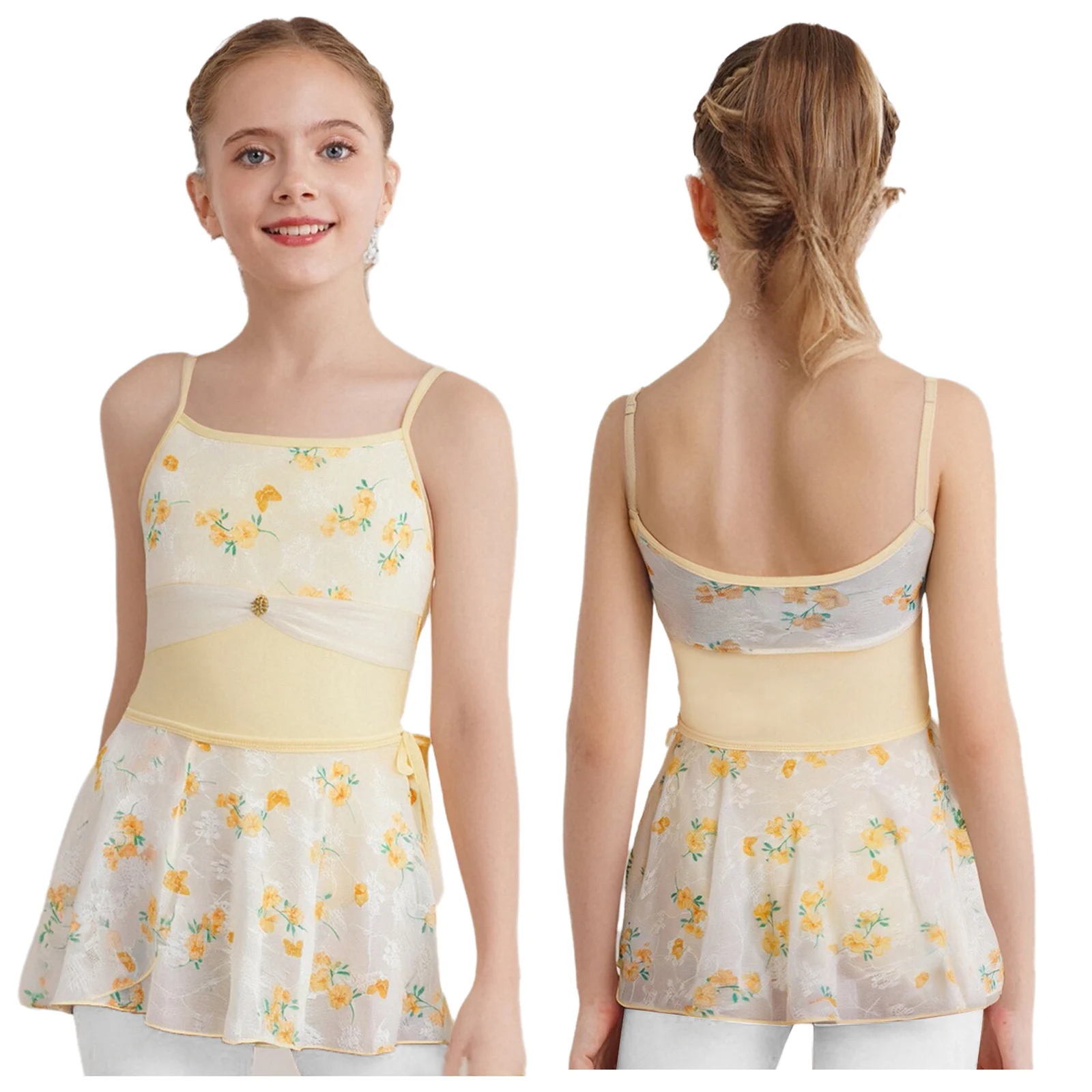 

Girls Gymnastics Ballet Jersey Leotards Set Rhythmic Dresses Artistic Dance Costume Sleeveless Leotard with Tulle Tutu Skirt Set