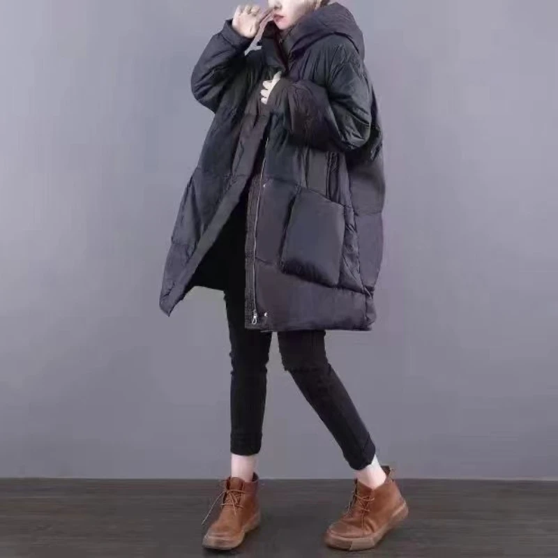 2024 New Winter Women 90% White Duck Down Jacket Casual Loose Over Size Warm Parka Female Drawstring Hooded Puffer Coat