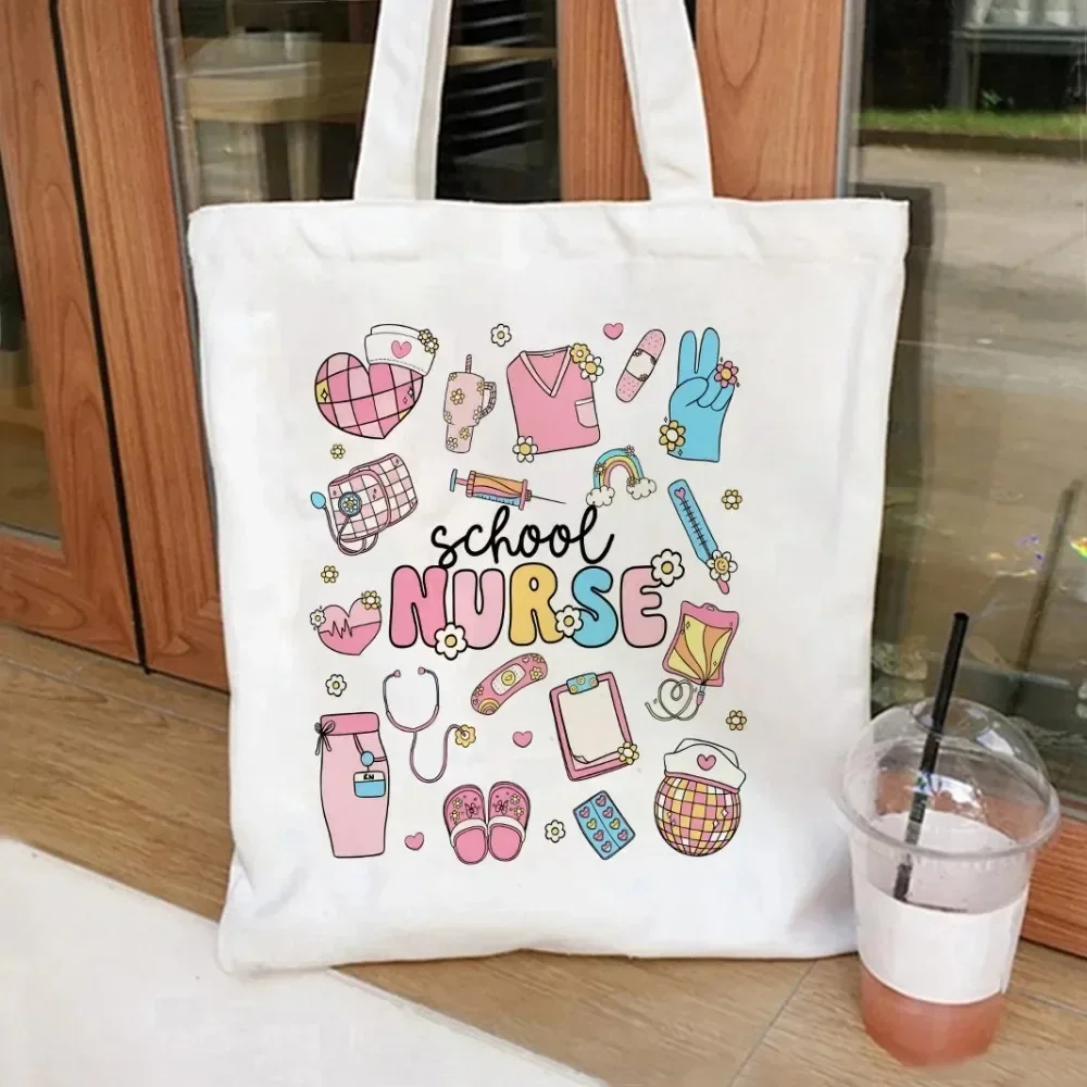 ممرضة كوكيت الأقواس وغيرها من القماش حمل حقيبة مستحضرات التجميل أكياس التسوق سعة كبيرة حقيبة يد حقائب اليد البيئية