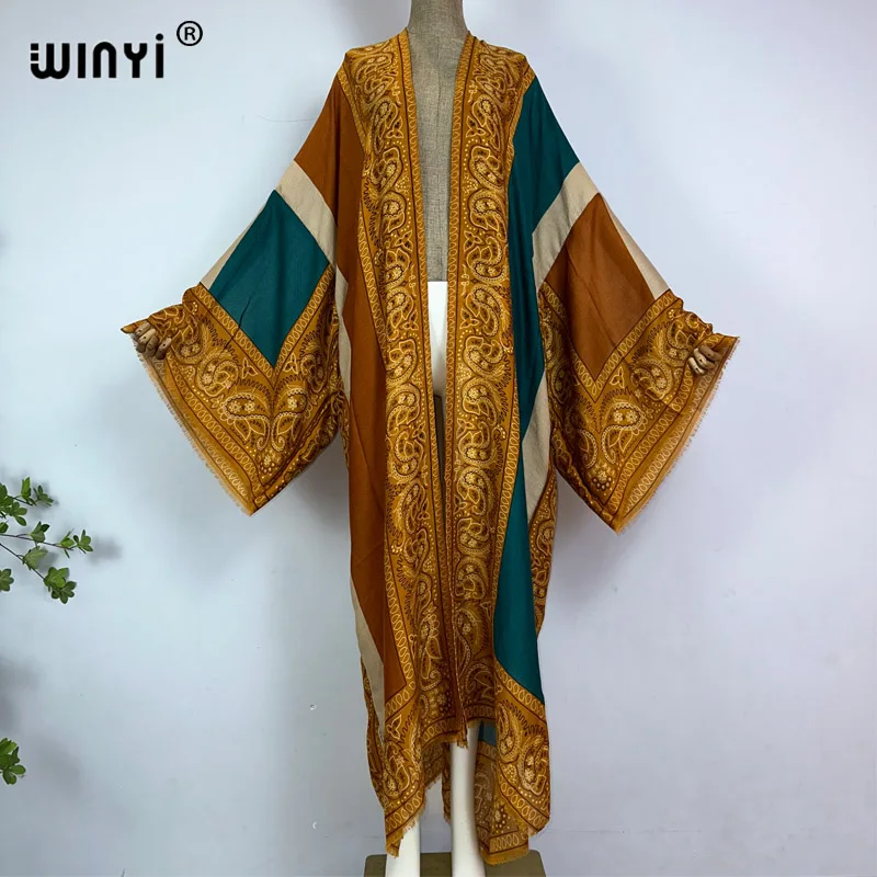 WINYI kimono Africa summer boho print beach swimwear Elegant Cardigan sexy kaftan maxi beach wear swimsuit woman evening dress