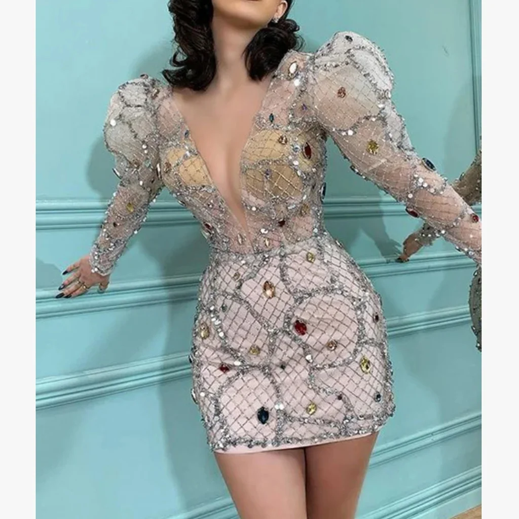 

Customized Luxury Short Beads Woman Cocktail Dresses for Special Events V-Neck Above-Knee Prom Party Homecoming Dress 2026