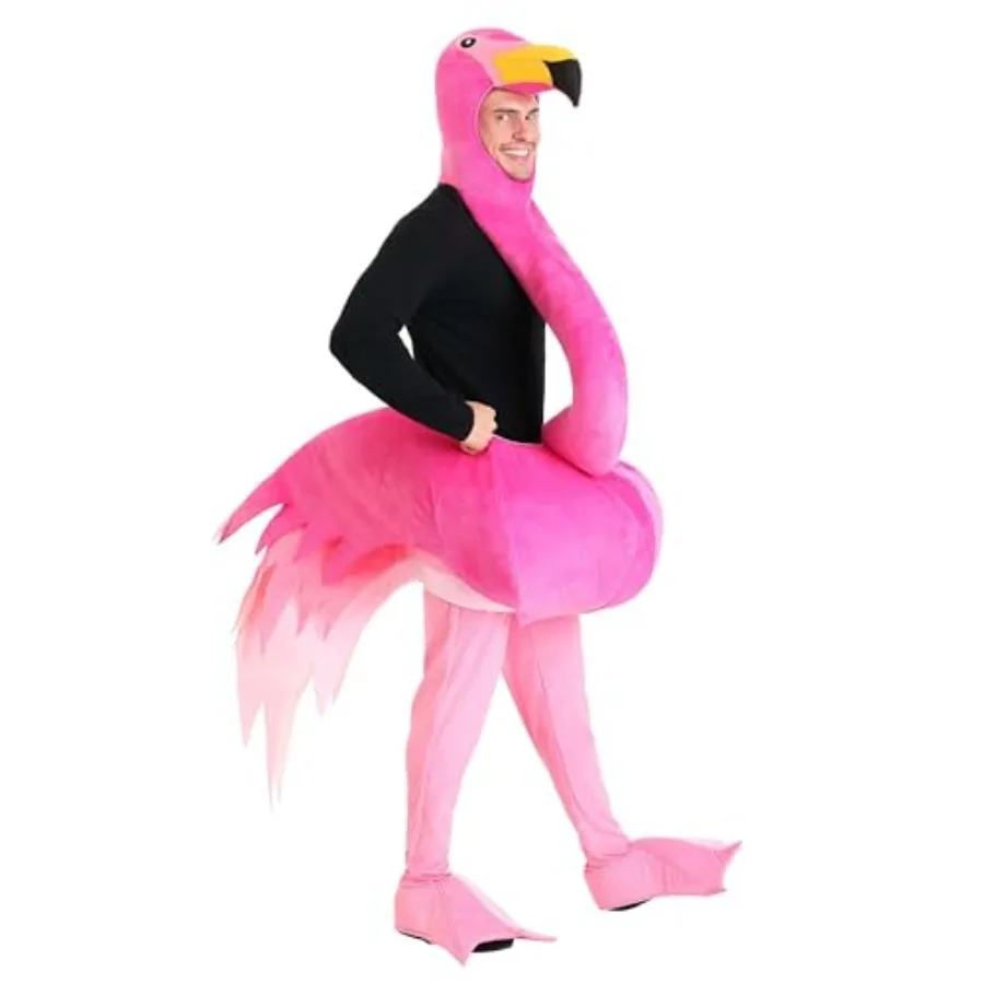 Disfraz de flamenco para Halloween para adultos, mono de poliéster suave en rosa vibrante, ajuste unisex con silueta elegante y cómoda