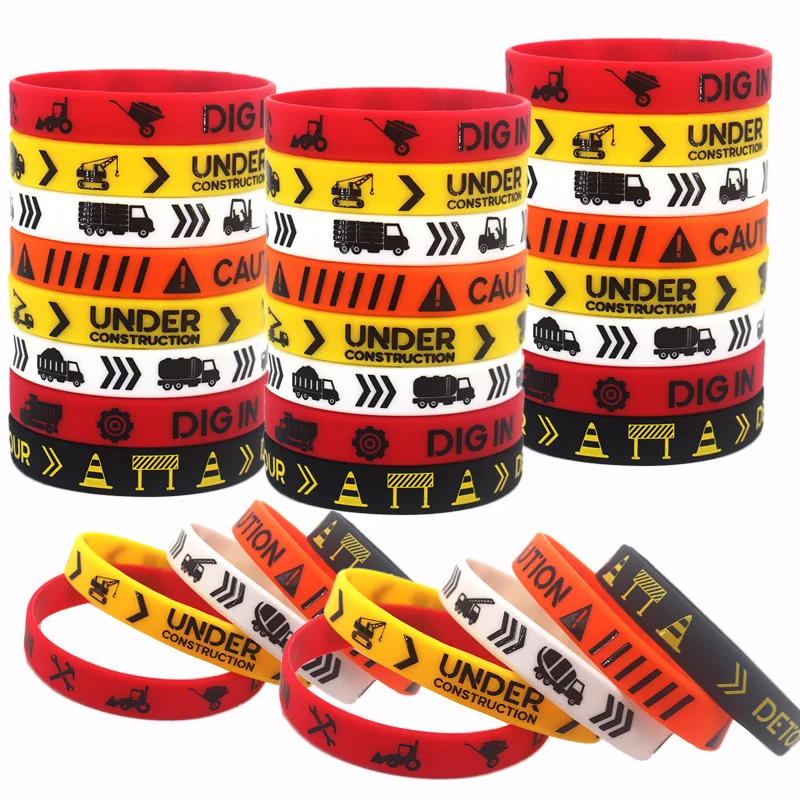 Construction Birthday Party Gift Decoration Keychain sticker Rubber Wristbands Bracelets Tractor Dump Digger Vehicle Truck Theme