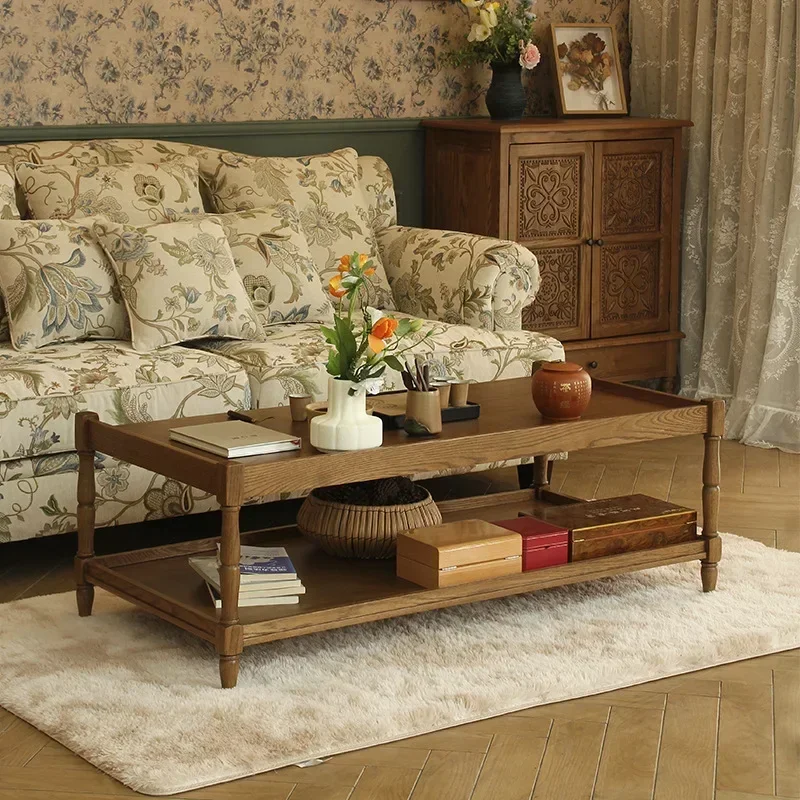 Nordic country living room rectangular coffee table solid wood storage tea  log coffee