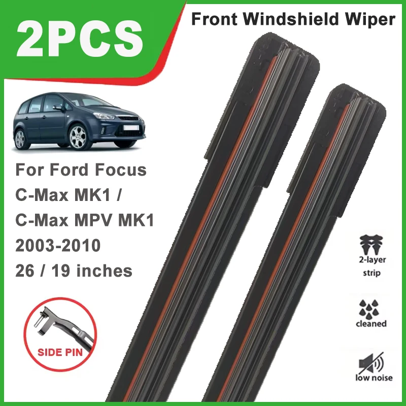 

26"+19" Double Rubber Front Wiper Blades, Durable Windscreen Windshield Replacement Parts For Ford Focus C-Max MK1 2003-2010