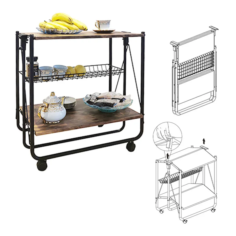 Foldable wine cart Hotel food delivery cart Trolley Customized restaurant Wine cart Kitchen Mobile dining