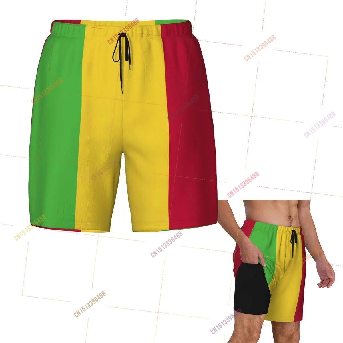 2026 Mali Flag Top Print 3D Mens Swimming Trunks Hawaiian Bathing Beach 2 in 1 Quick-Dry Summer Swim Shorts With Pockets
