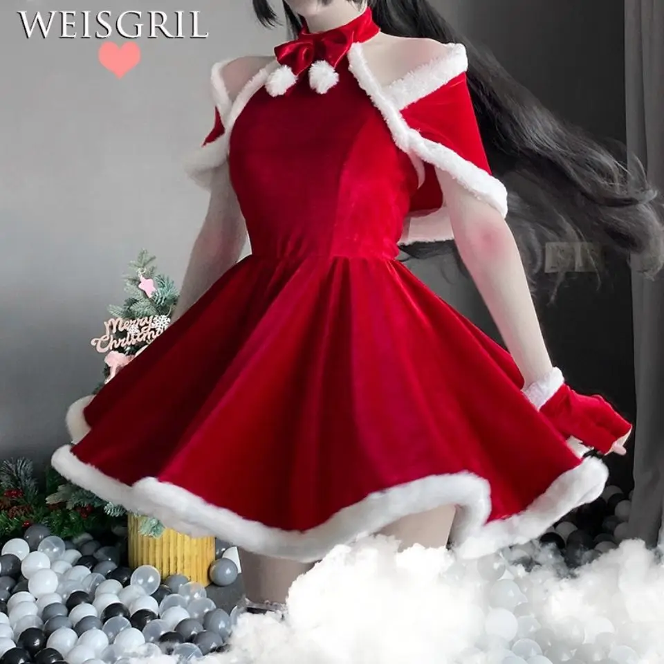 Girls Sexy Halloween Costume Cos Christmas Uniform Temptation Costume Sexy Cute Christmas Dress Girl Merry Dress Red Hot Dress