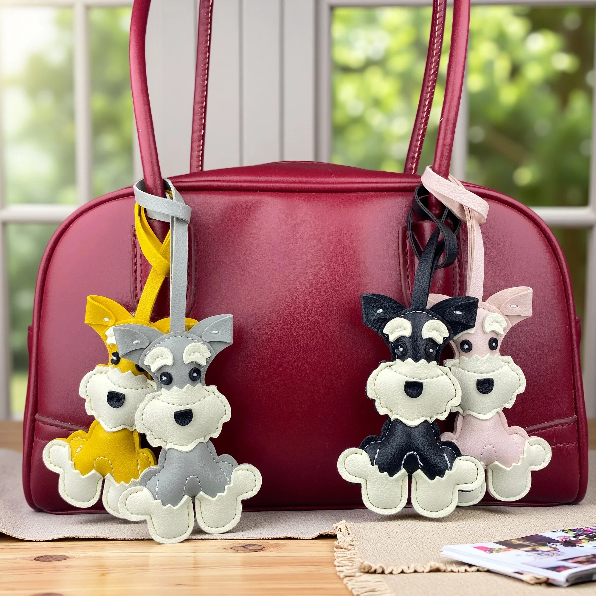 Handmade Leather Schnauzer Dog Bag Charm, Cute Realistic Puppy Bag Pendant, Dog Accessories for Bags, Purses & Backpacks, Gift