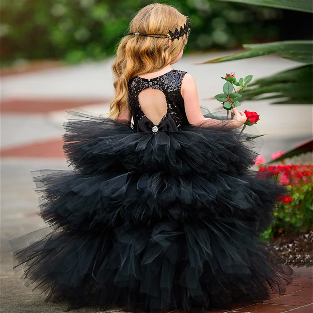 

Kids Surprise Birthday Present Black Swan Fluffy Layered Flower Girl Dress Princess Ball Beauty Pageant First Communion