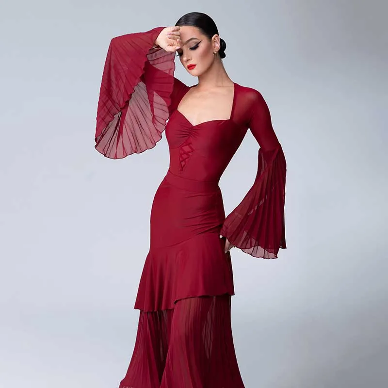 Standard Ballroom Dance Kostüm Frauen Walzer Wettbewerb Anzug Tango Bühne Tragen Tanz Body Pagode Ärmel Lange Tanzen Rock