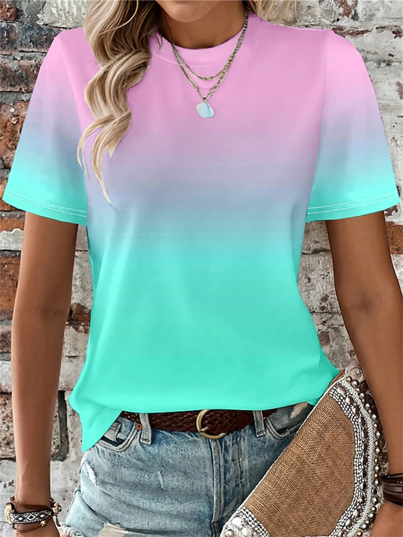 

Women's T-Shirts for Women 3D Gradient Printed Tees Casual Street Femalewear Summer Oversized T-Shirt Fashion Lady Y2k Clothing