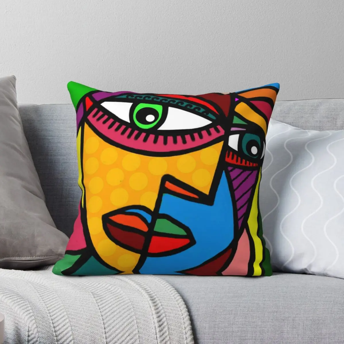 

Picasso Funky Abstract Face Square Pillowcase Polyester Linen Velvet Creative Zip Decorative Throw Pillow Case Car Cushion Case