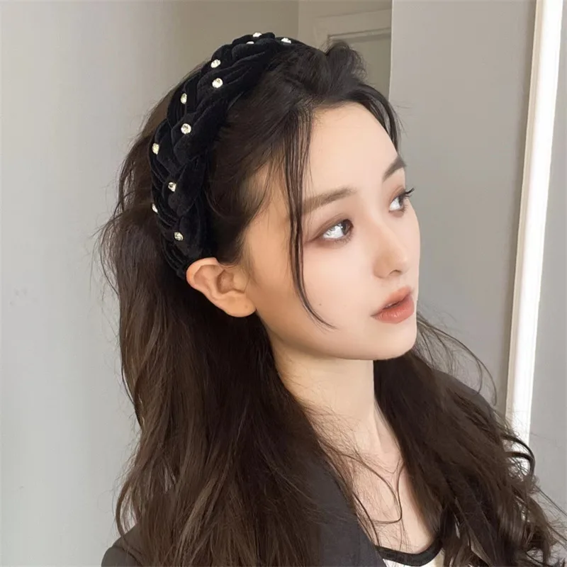 Headband South Korea East Gate Velvet Black Headband High Headband Pearl Headband Simple and Elegant