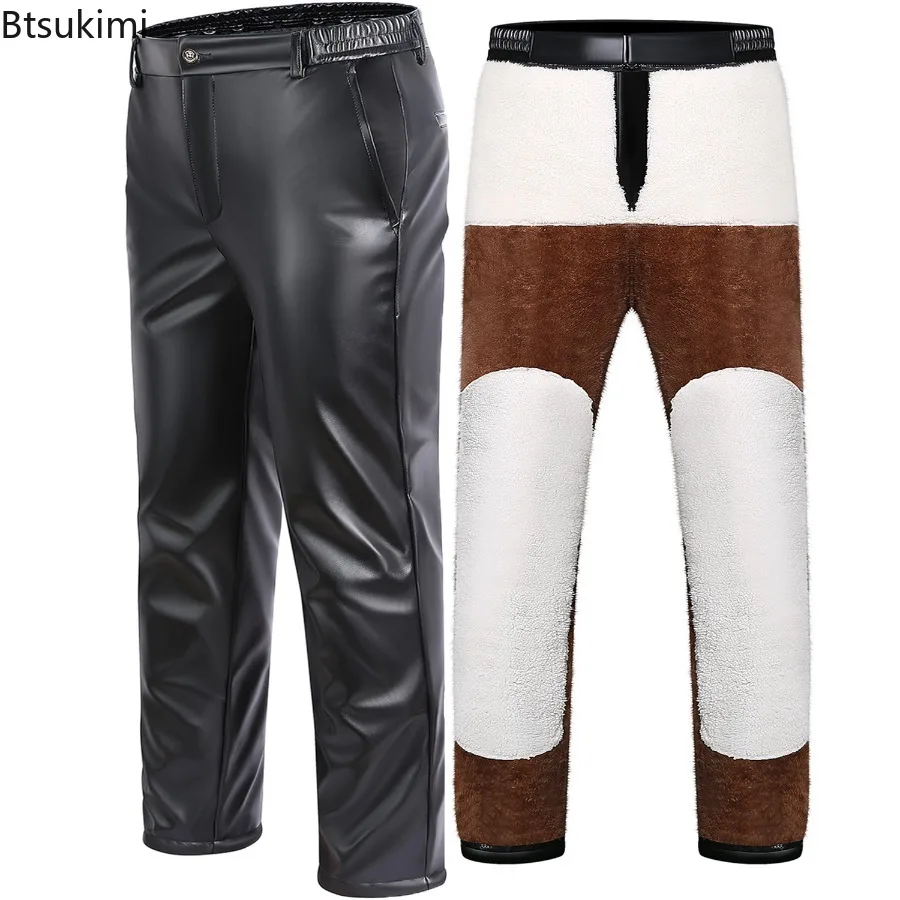 

New Autumn Winter Men's Fleece Leather Pants Straight Leg Casual PU Leather Trousers Good Quality ThickeN Warm Winter Pants 5XL