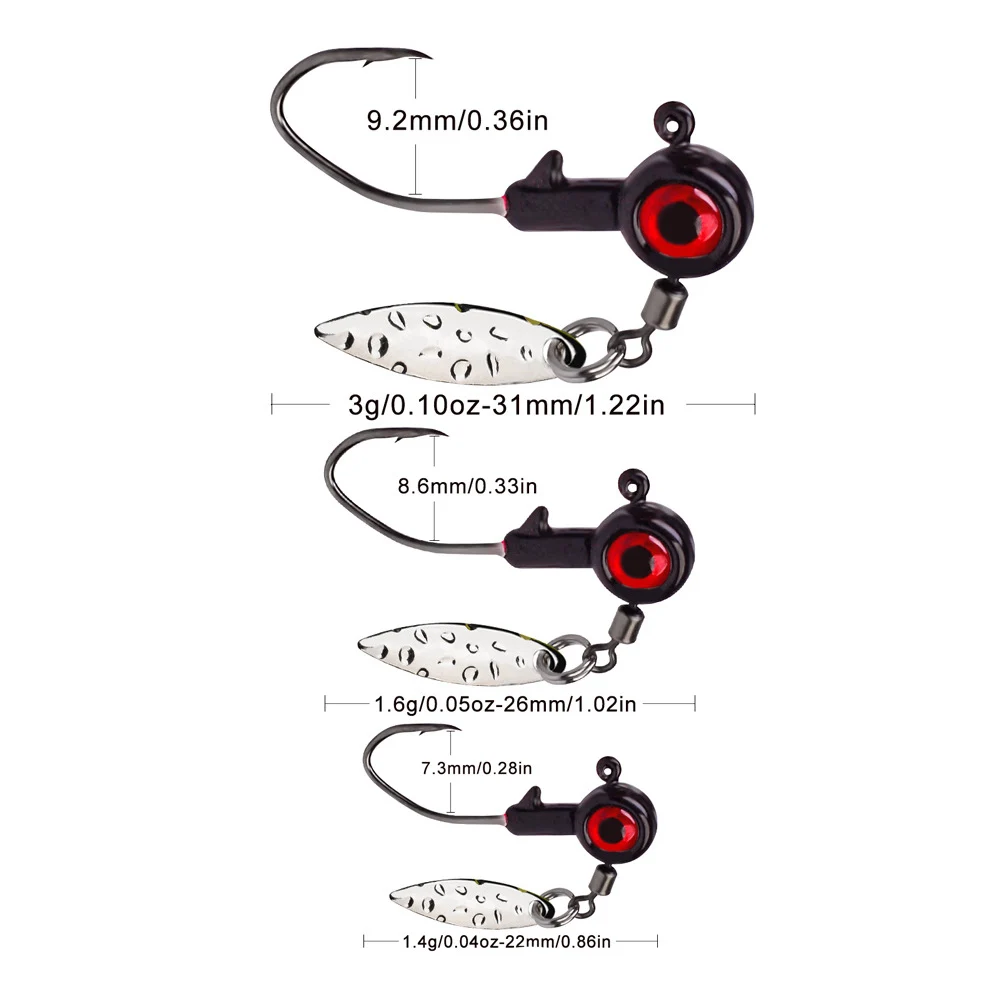 10pcs Weights Jig Head Fishing Hook with Spinner Spoon Mini Ice Barbed Jigging Single Fishhooks for Bass Trout Soft Lure Worm