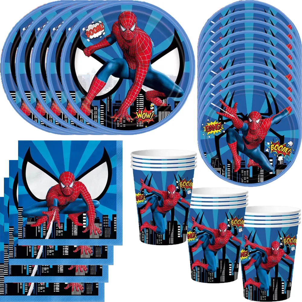 

Blue Spiderman Theme Disposable Tableware Decoration Kid Birthday Party Supplies Paper Plate Tablecloth Napkin Party Baby Shower