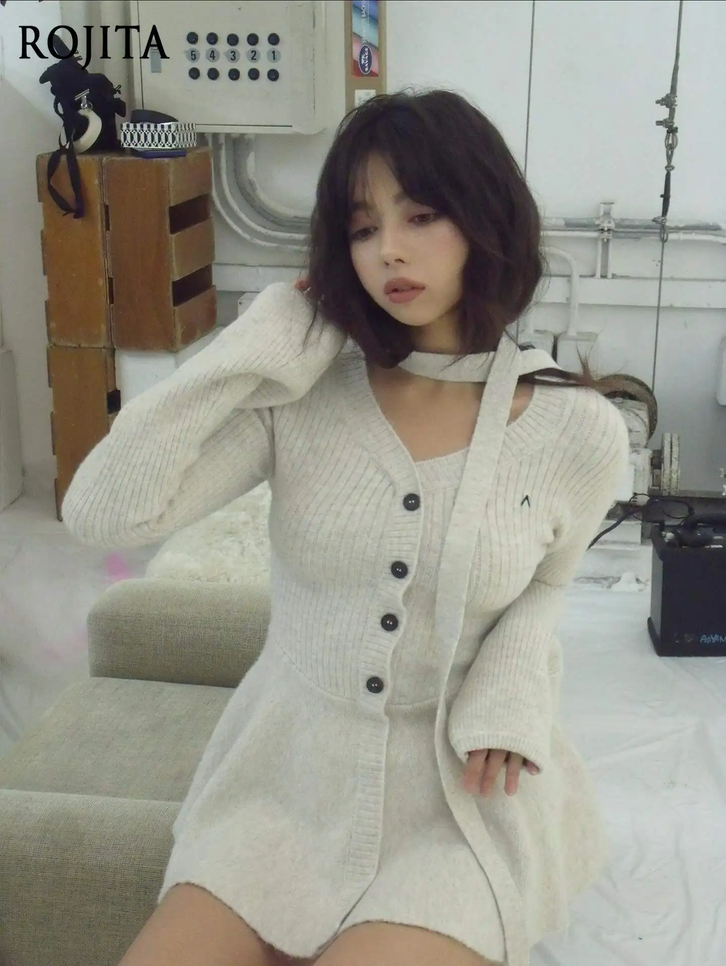 Autumn New Japanese Style Niche Design Waist-Cinching Knitted Umbrella Skirt Knitted + Shorts Set 2 Piece Sets Women's Outfits