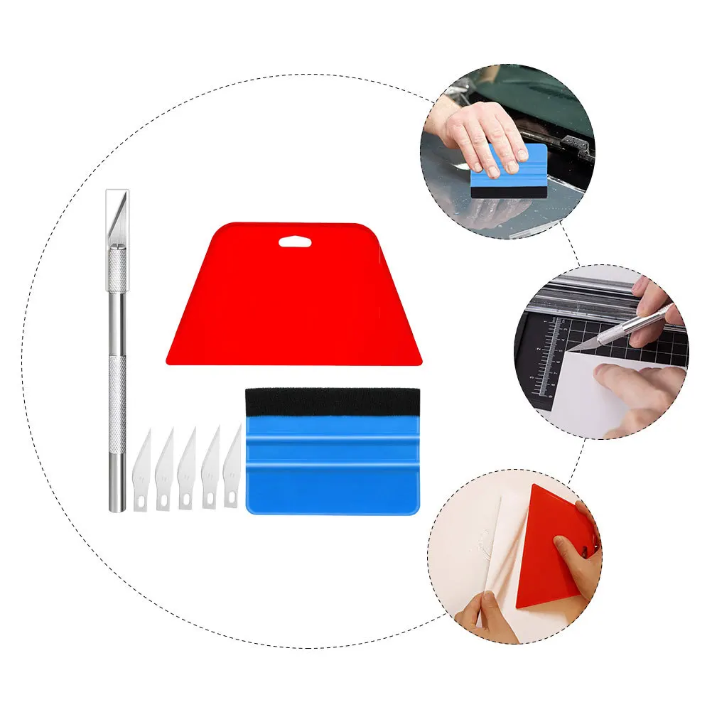 

Набор для тонировки автомобильных стекол: инструменты для виниловой пленки, безопасная обрезка пленки для точных кромок, с 5 лезвиями и скребком-резаком