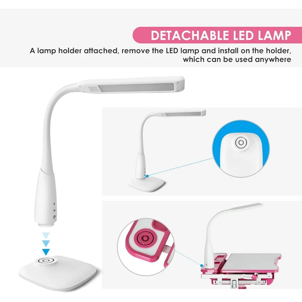 Artist hand Kids Study Table and Chair Set,Adjustable Girls School Writing Study Table,with Large Writing Board LED Pull Out