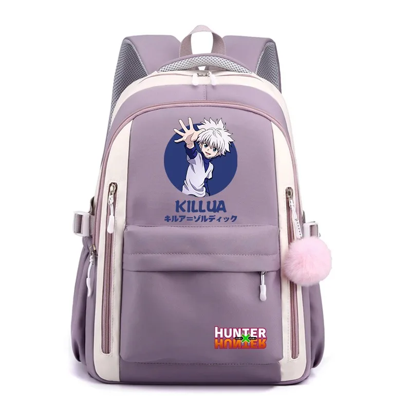 Rete traspirante, 30×42×23 cm Nero Blu Viola Rosa, Hunter x Hunter, Borse da scuola per studenti Bambini Adolescenti, Zaini anime Ragazze Ragazzi