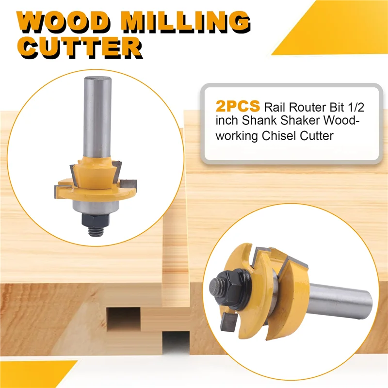 A72U 2PCS Rail Router Bit 1/2 Inch Shank Shaker Woodworking Chisel Cutter