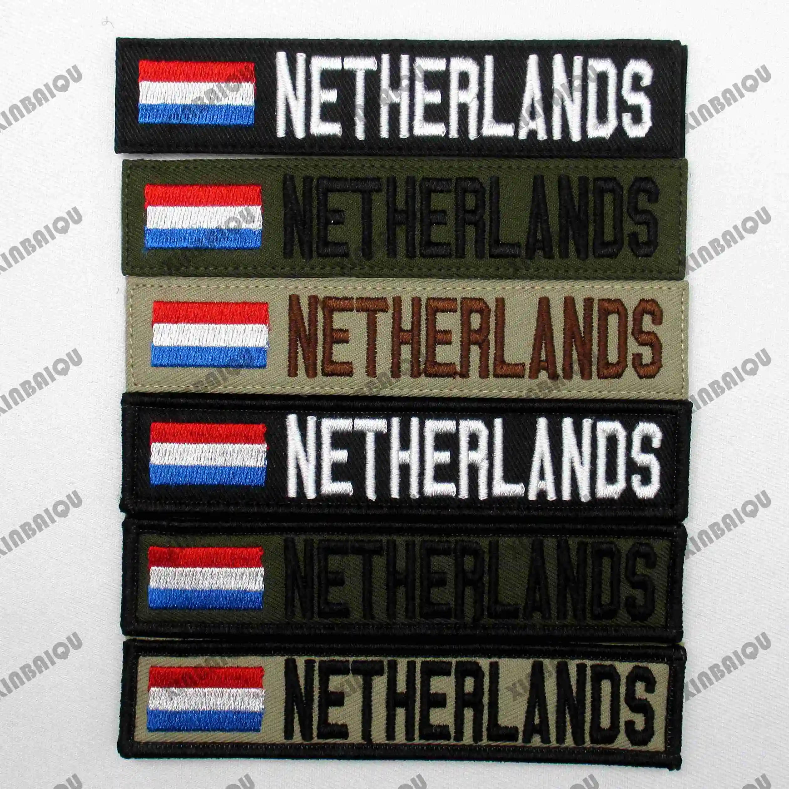 

Embroidery Custom Name Patch Netherlan Flag Tape Hook and Loop Multicam Green ACU Black Tan