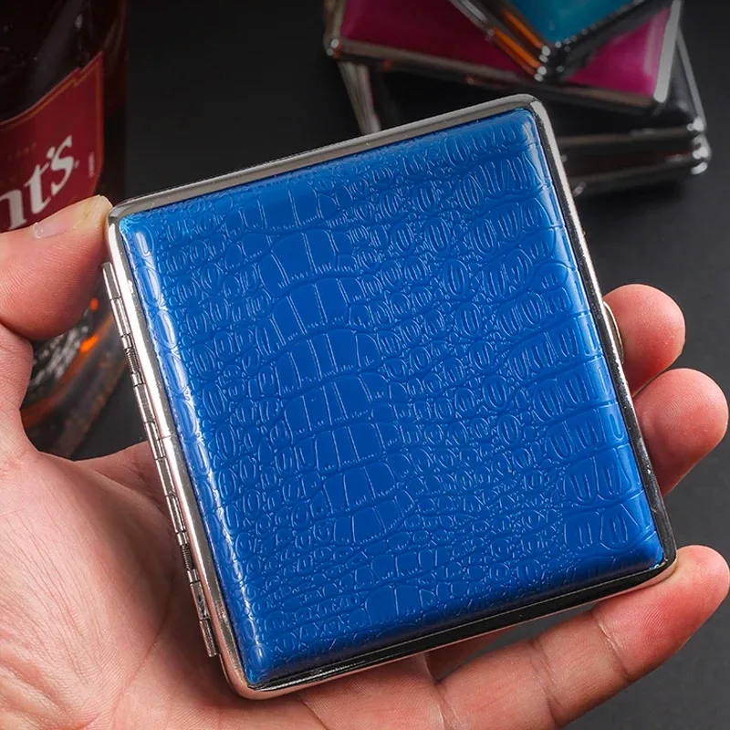 PU Crocodile Patterned Cigarette Box for About 20 Cigarettes Moisture-proof Pressure Resistant Portable Cigarette Holder