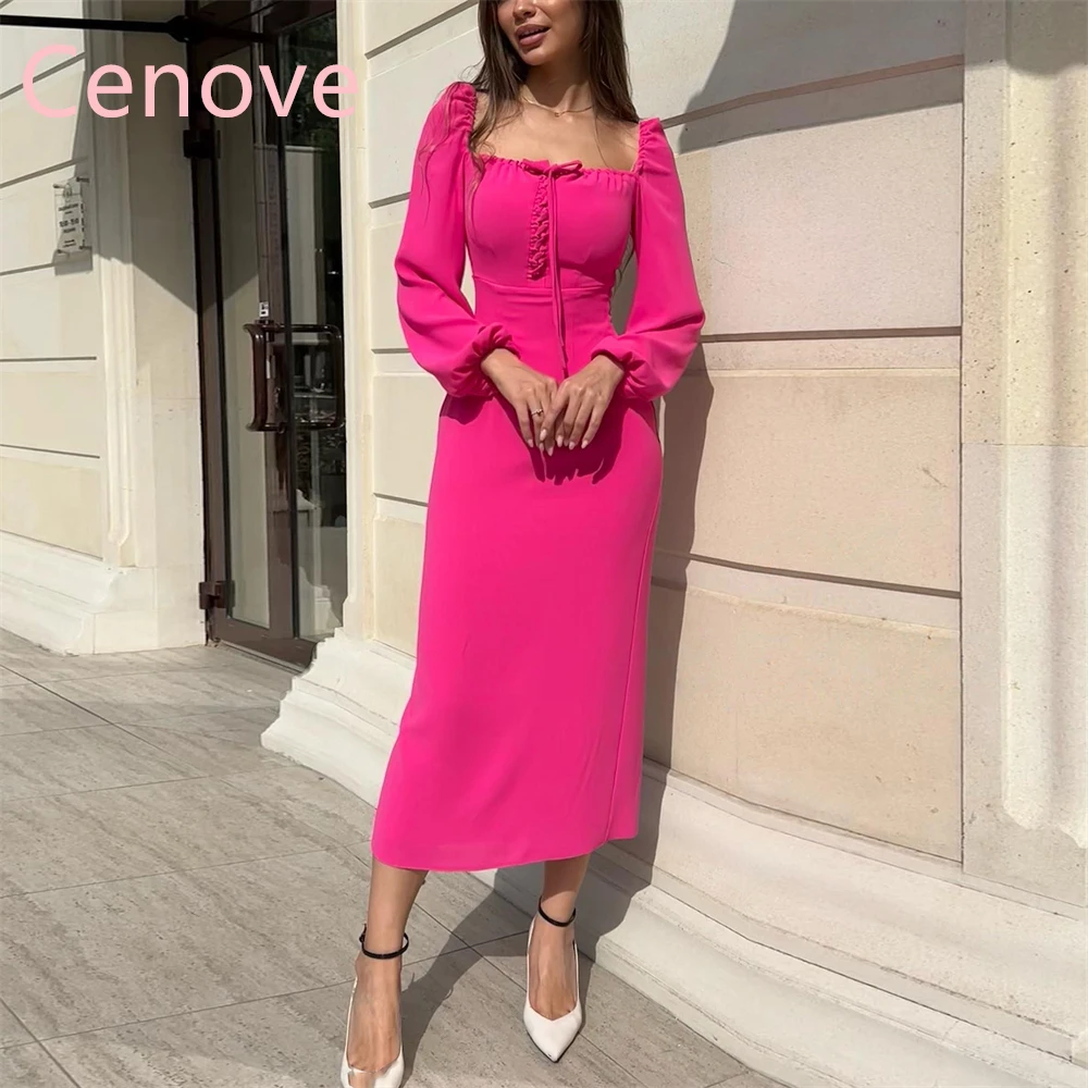 

Cenove 2024 Arab Dubai Square Neckline Prom Dress Full Sleeves With Ankle Length Evening Fashion Elegant Party Dress For Women