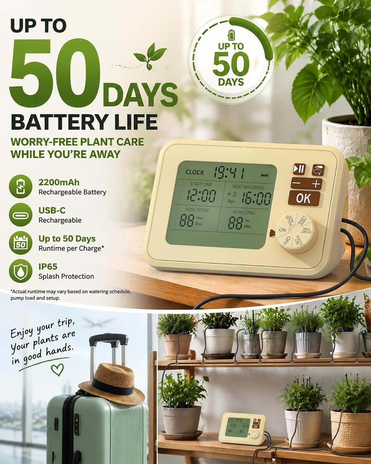 Smart Watering Kit Anti-Overwatering,Anti-Suction Design 49ft Hose 20 Houseplants Drip Irrigation Fast Delivery