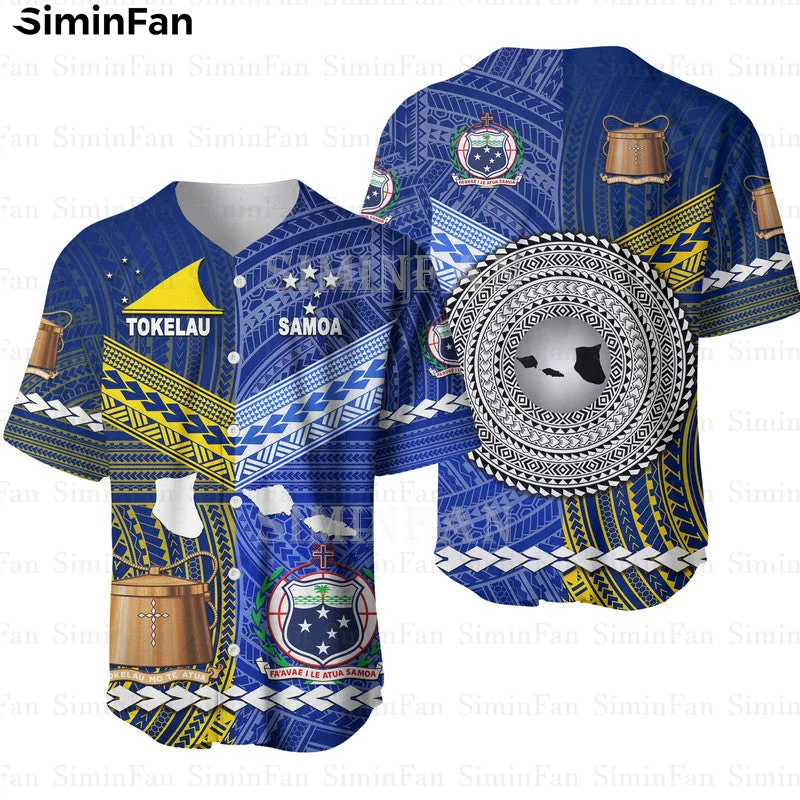 

Samoa Tokelau Blue 3D All Over Printed Men Hawaiian Shirt Baseball Jersey Male Camisa Summer Polo Tshirt Unisex Tee Female Top