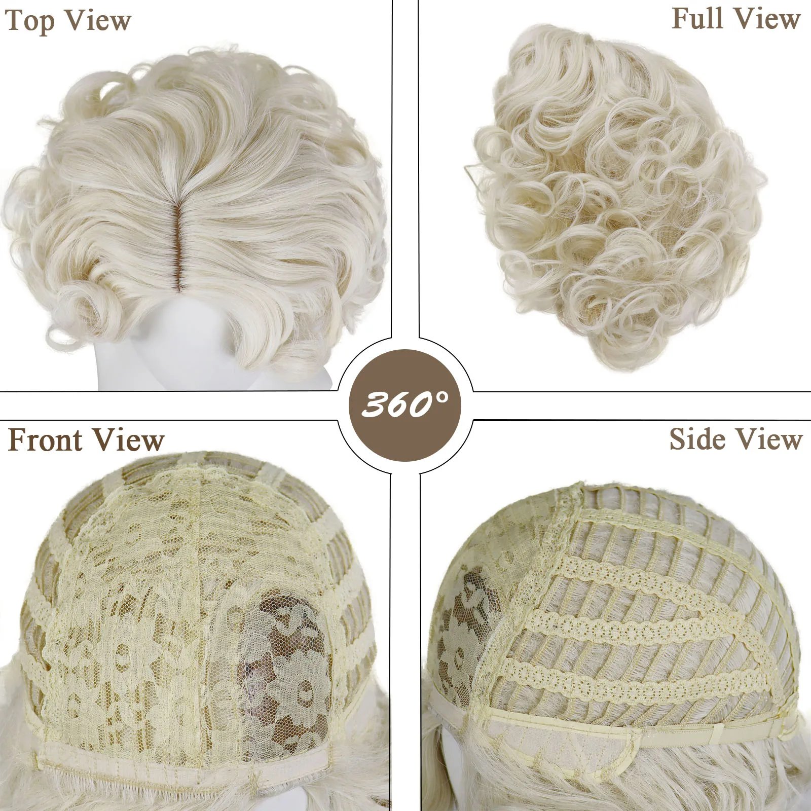 البلاتين شقراء مثير مارلين شعر مستعار الاصطناعية موجة الاصبع قصيرة مجعد خمر الباروكات للنساء مقاومة للحرارة شعر مستعار تأثيري حلي