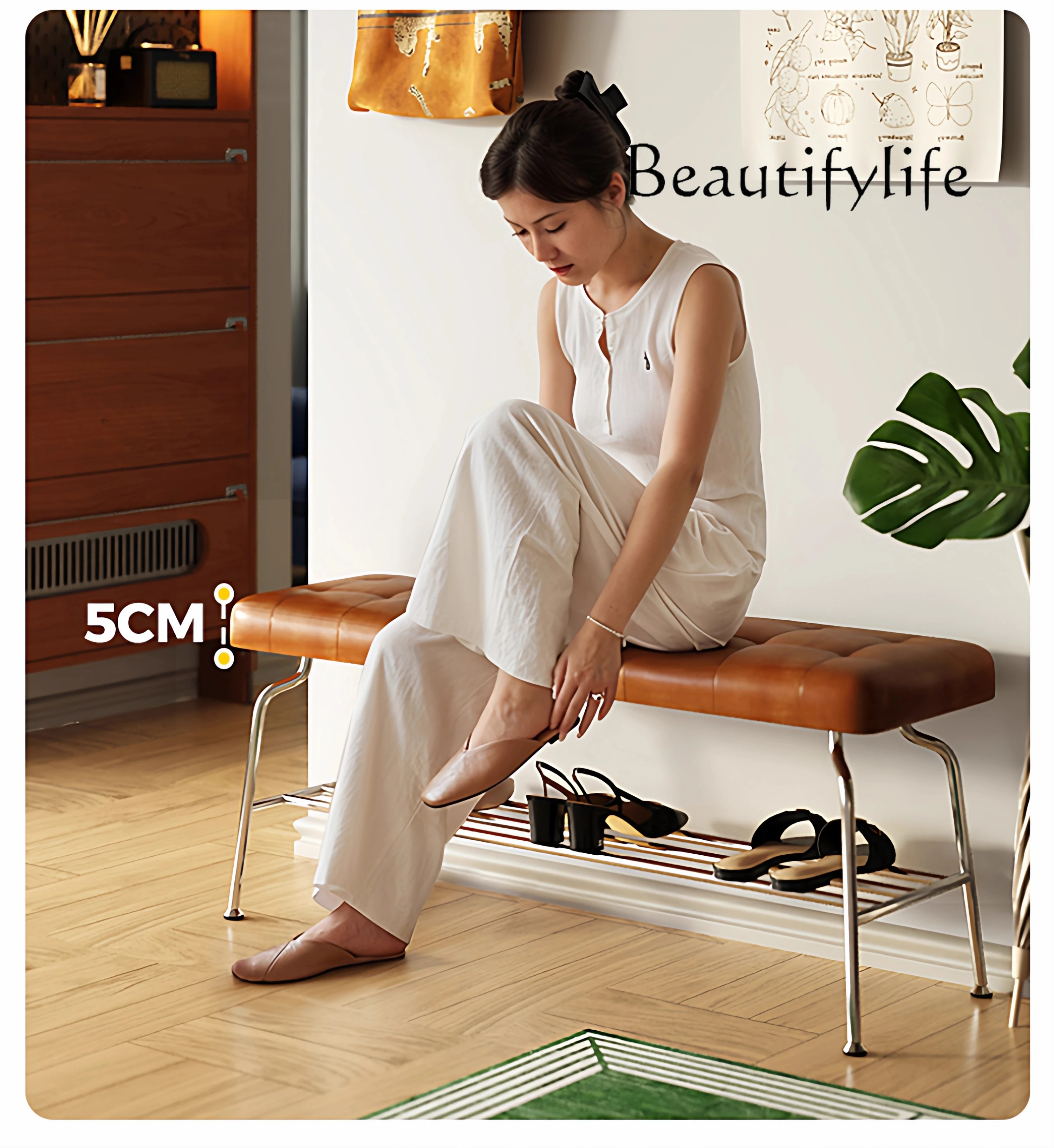 Shoe changing stool at the door of household light luxury high-end sense of home wearing shoe stool can sit shoe cabinet sitting