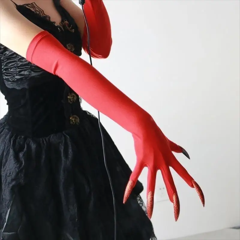 652f gótico punk unhas longas patas luvas elástico confortável traje acessório armwear para festival música adereços
