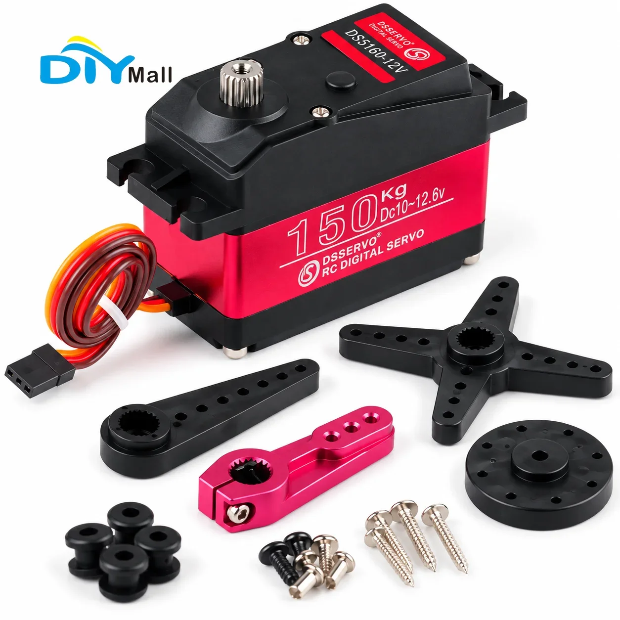 DS51150 150Kg.cm 12V High Torque Digital Metal Gear Servo Motor IP66 Waterproof PWM for RC Robot and Industrial Automation