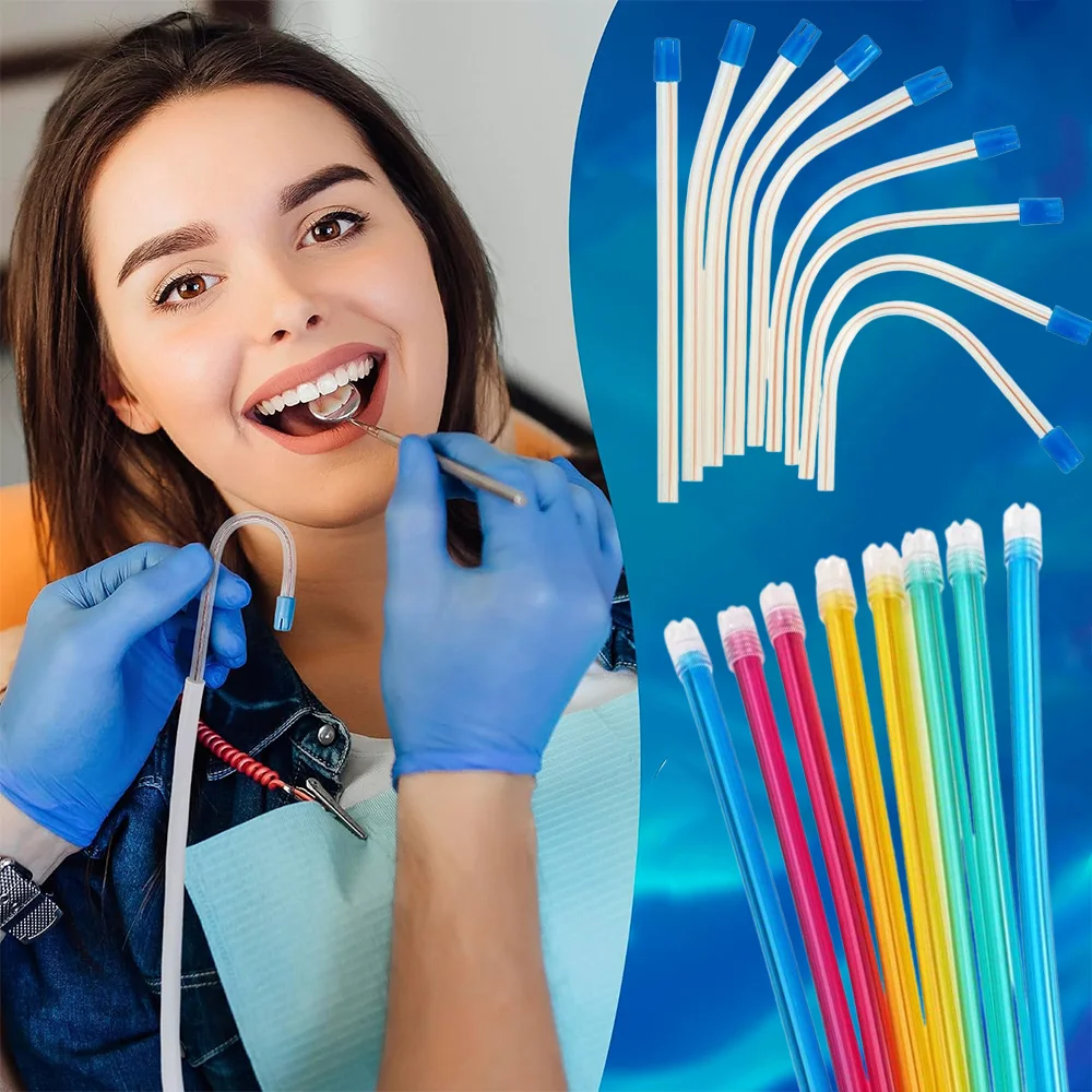 Transparent/Colored Disposable Saliva Suction Tubes, Transparent and Colored Strong/Weak Suction Tubes, Oral Curved Tubes for Saliva Suction