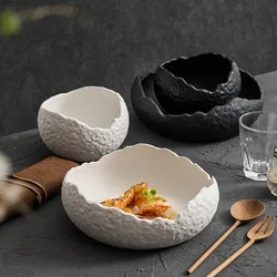 White ceramic soup bowl, household Japanese shaped dessert bowl, irregular creative fruit salad bowl