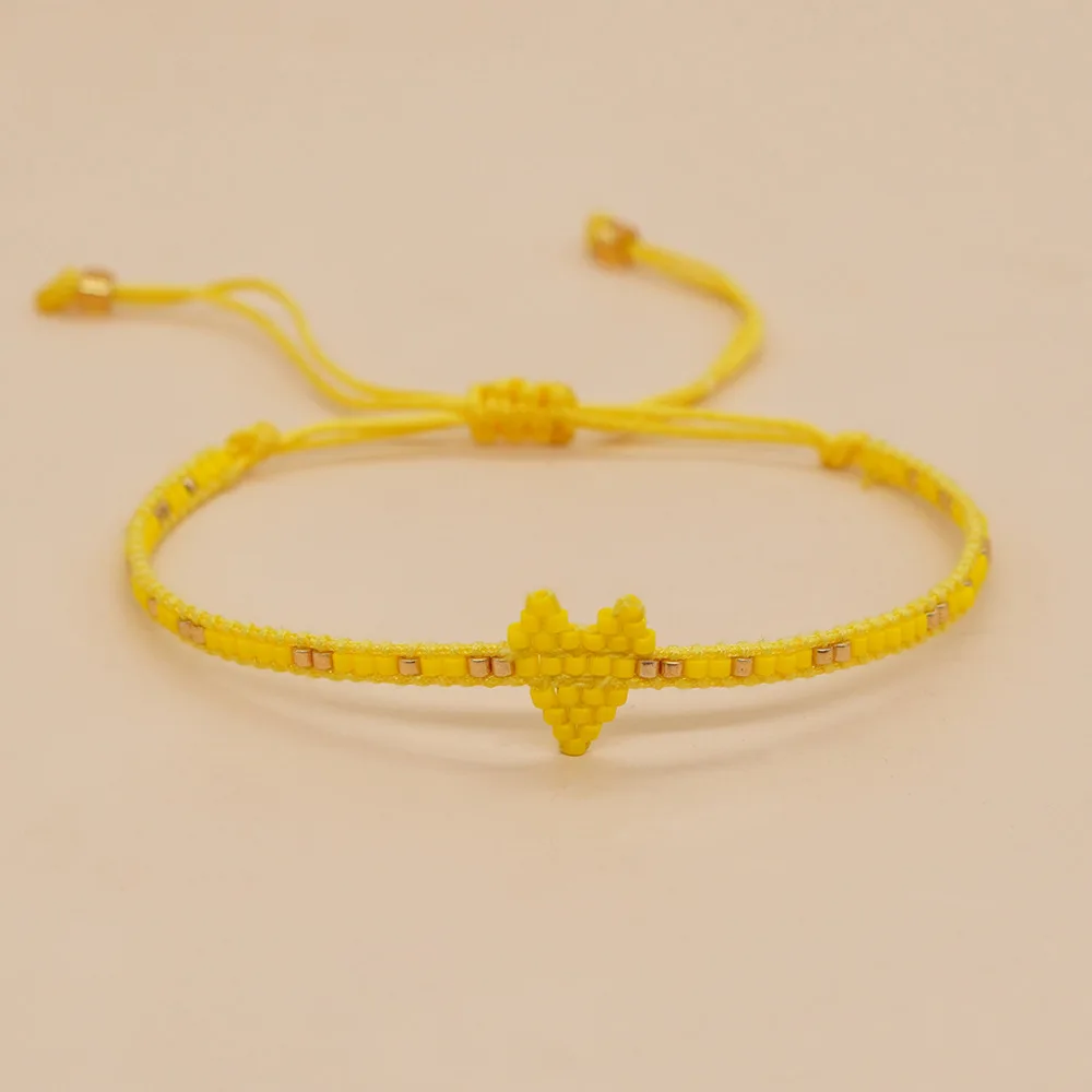 

ZGMXR Браслет из рисовых бусин Сердце Оригинальность Богемия Дизайн Градиент цвета Мода Простой ручной вязки Регулируемый браслет из бисера