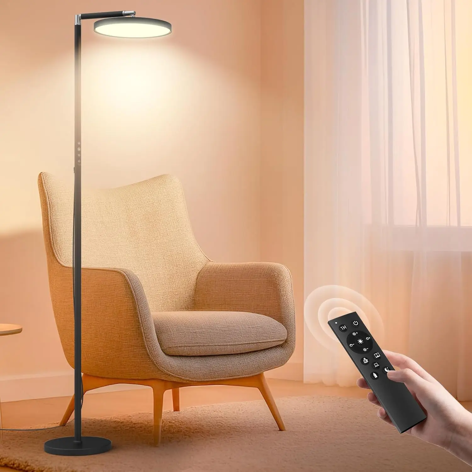 

Регулируемый светодиодный напольный светильник с 10 уровнями яркости, 5 цветовыми режимами и пультом ДУ для чтения и работы в офисе