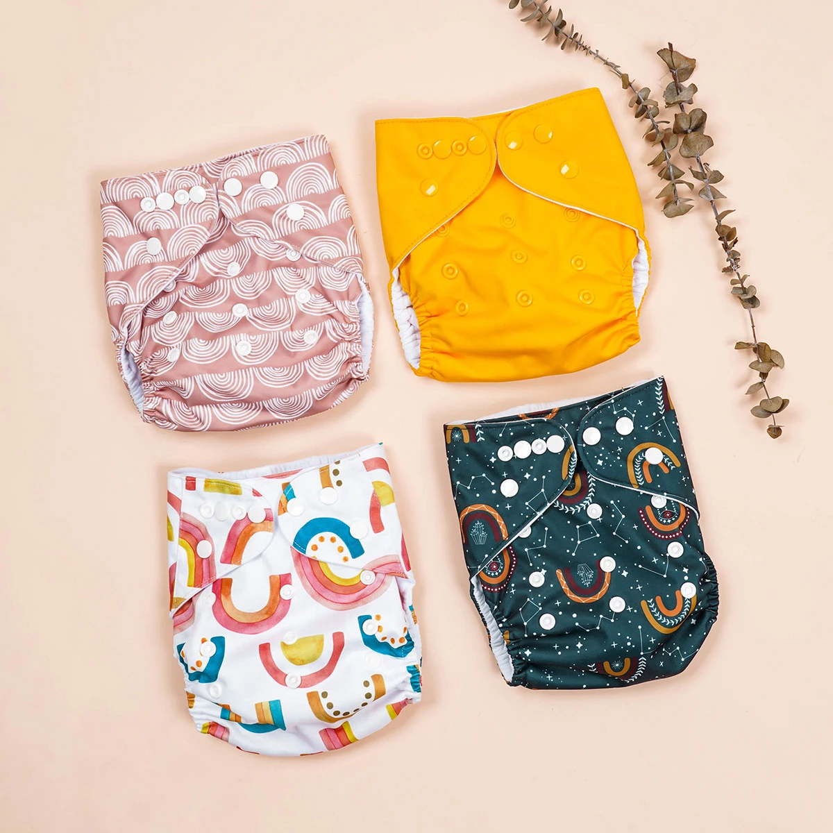 HappyFlute 4pcs/set Skincare And Reusable  Diapers Washable Cute Print Cloth Diaper For 3-15kg Baby