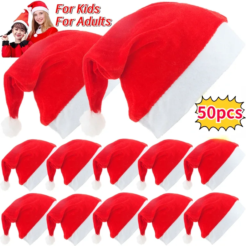 Adults Kids Christmas Hats Non-woven Fabric Santa Claus Xmas Hats Cap Merry Christmas New Year Party Festival Decoration Gifts